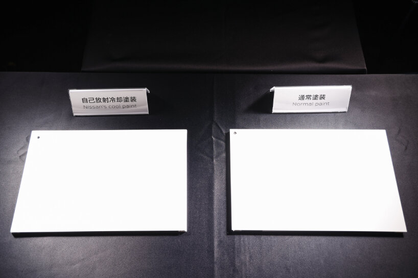view of Nissan's white cooling paint versus a normal one