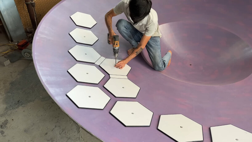 hexagon cutouts to follow the flying saucer's typical design