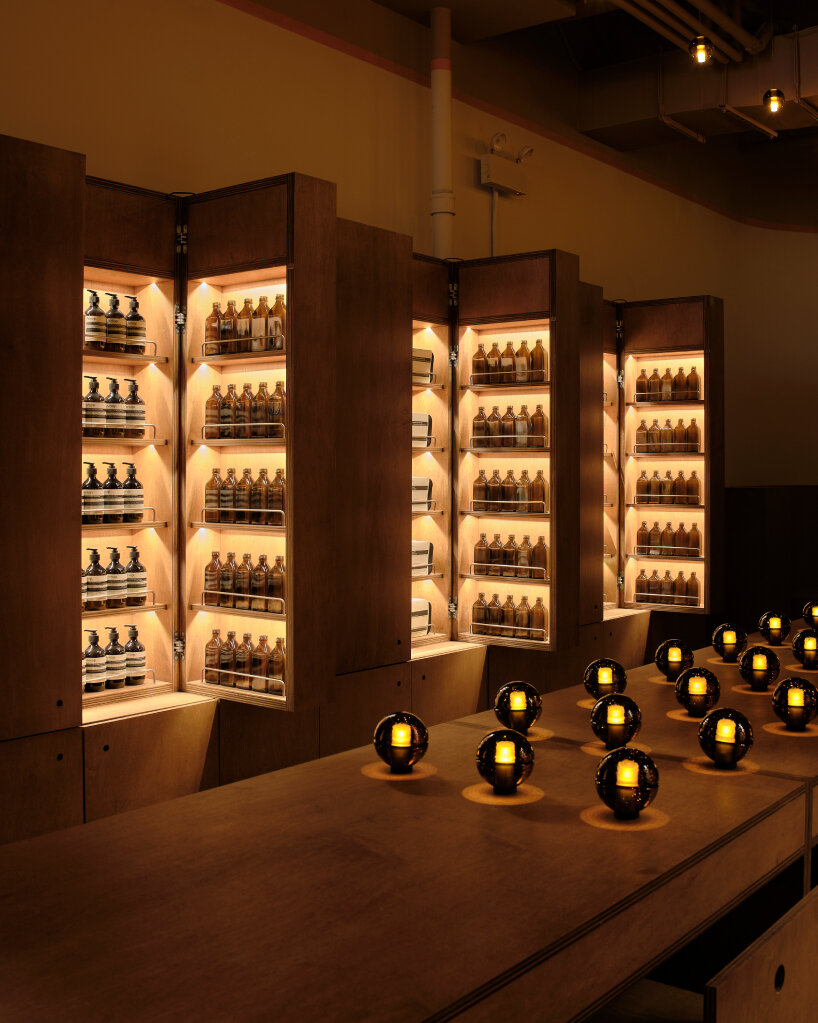 Bocci's glass table lights 14p on the countertop on Gansevoort Street in New York