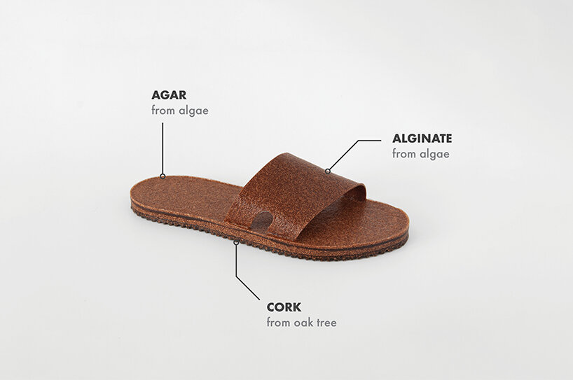 cork from the bark of the oak tree is the featured ingredient in both the sole and the top of this model