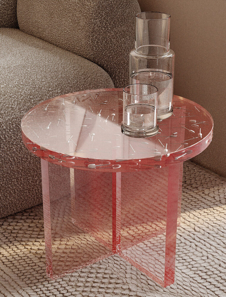 a transparent table containing dental burs