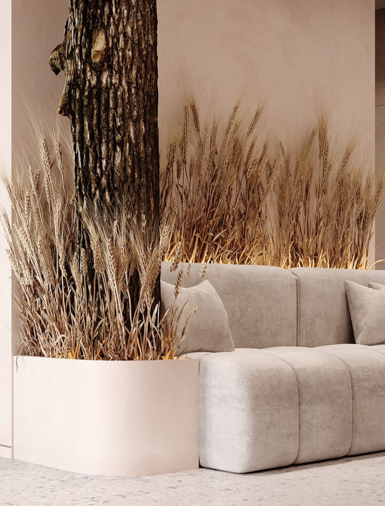 seating made from fallen tree logs complements the natural theme