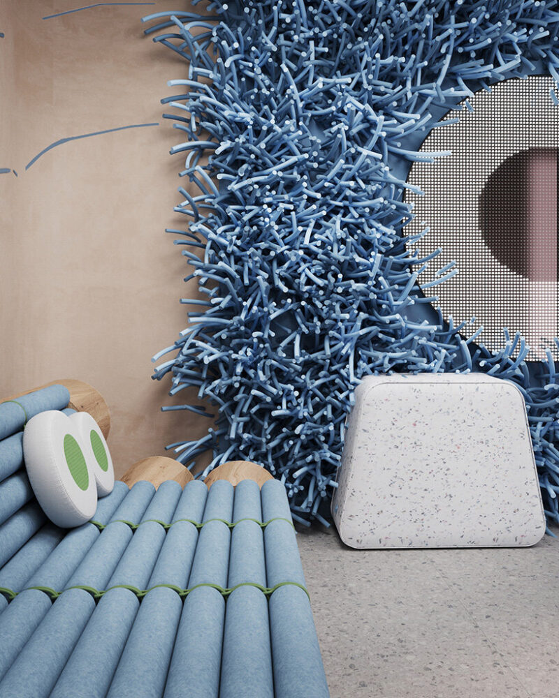 polypropylene tubes mimic the monster’s fur