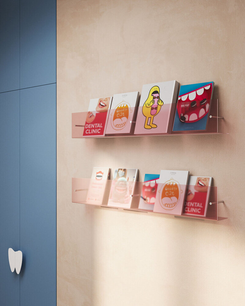 colorful acrylic shelves add a playful note 
