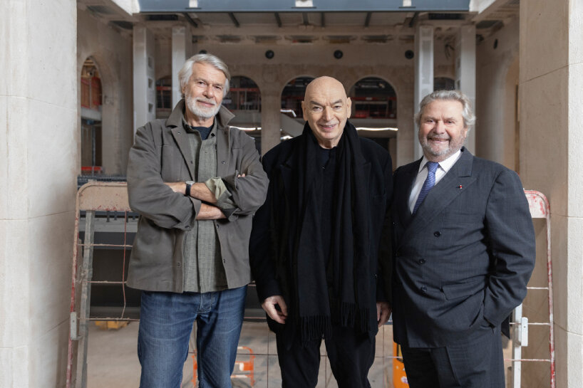 from left to right: Chris Dercon, Managing Director, Jean Nouvel, Architect, Alain Dominique Perrin, President and Founder on the building site of the Fondation Cartier pour l’art contemporain’s future premises, place du Palais-Royal, Paris | photo ©Thibaut Voisin