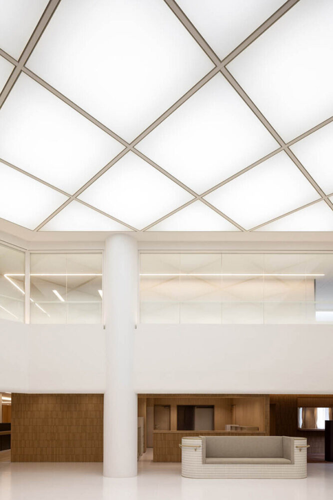 the atrium serves as a central gathering space for residents