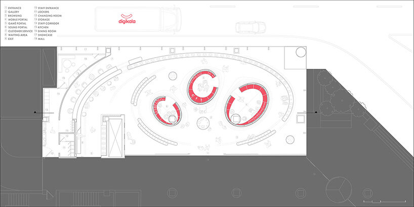 configuration of product stands and elliptical spaces on varying axes by MARZ