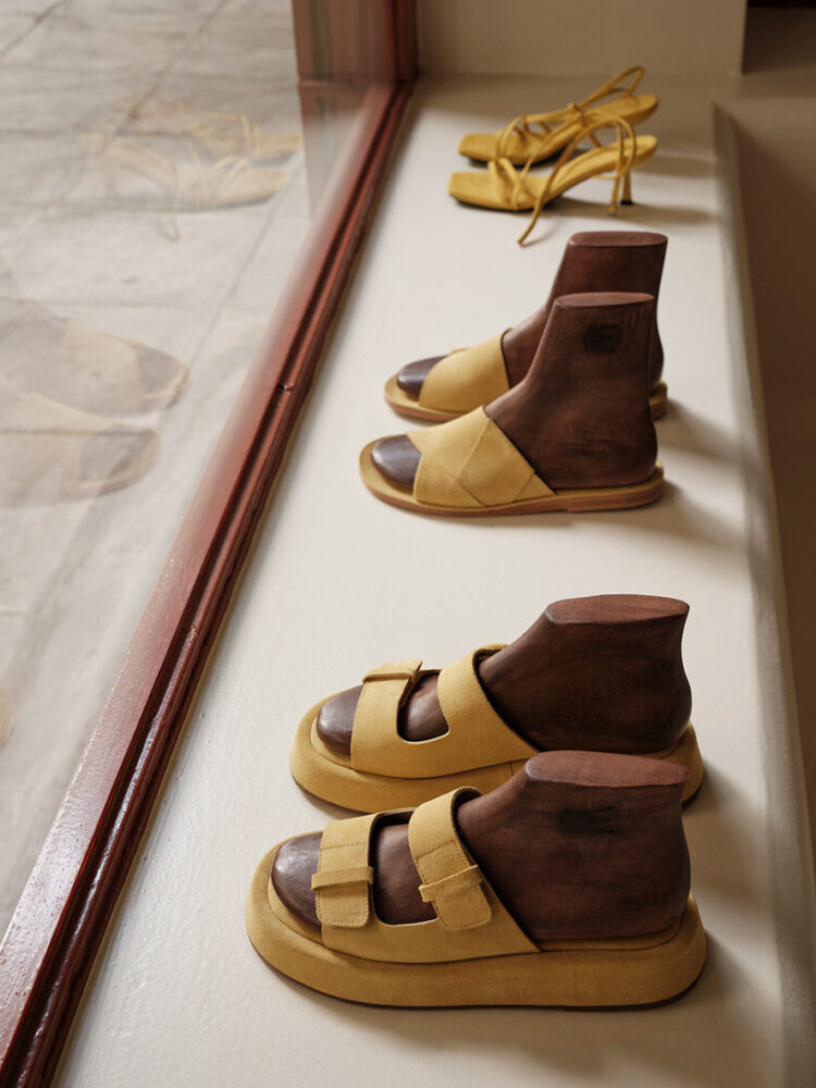 leather’s soft and hard qualities inspired the concept