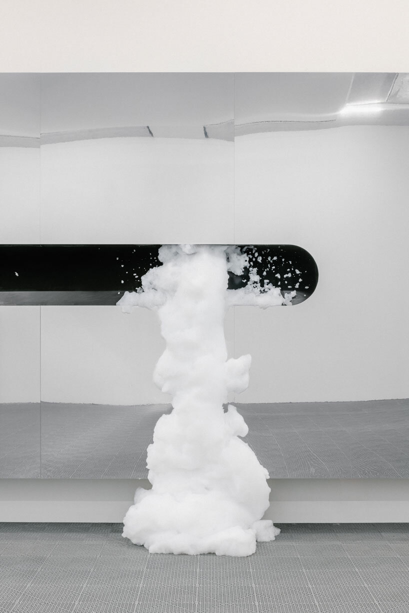 white foam envelops underground gallery in harry nuriev's debut solo show at berlin art week