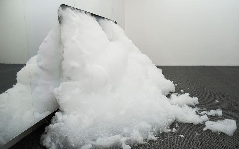 white foam envelops underground gallery in harry nuriev's debut solo show at berlin art week