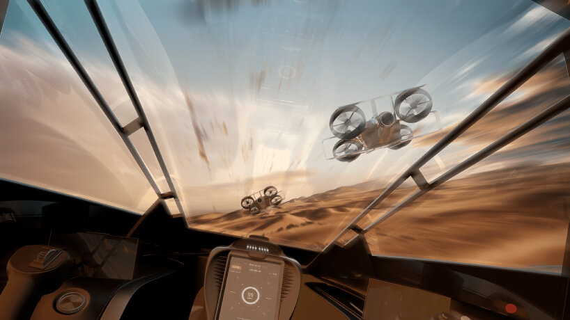 from the vertiport, viewers can watch flying cars race