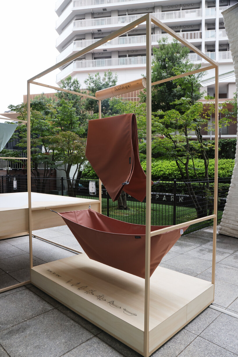 view of Bathtope, the removable fabric bathtub, at DESIGNART Tokyo 2024 | image © designboom