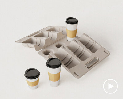 compostable paper pulp briefcase by NOS keeps takeout drinks secured