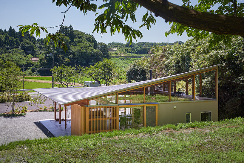 the roof introduces a contrasting material to the design