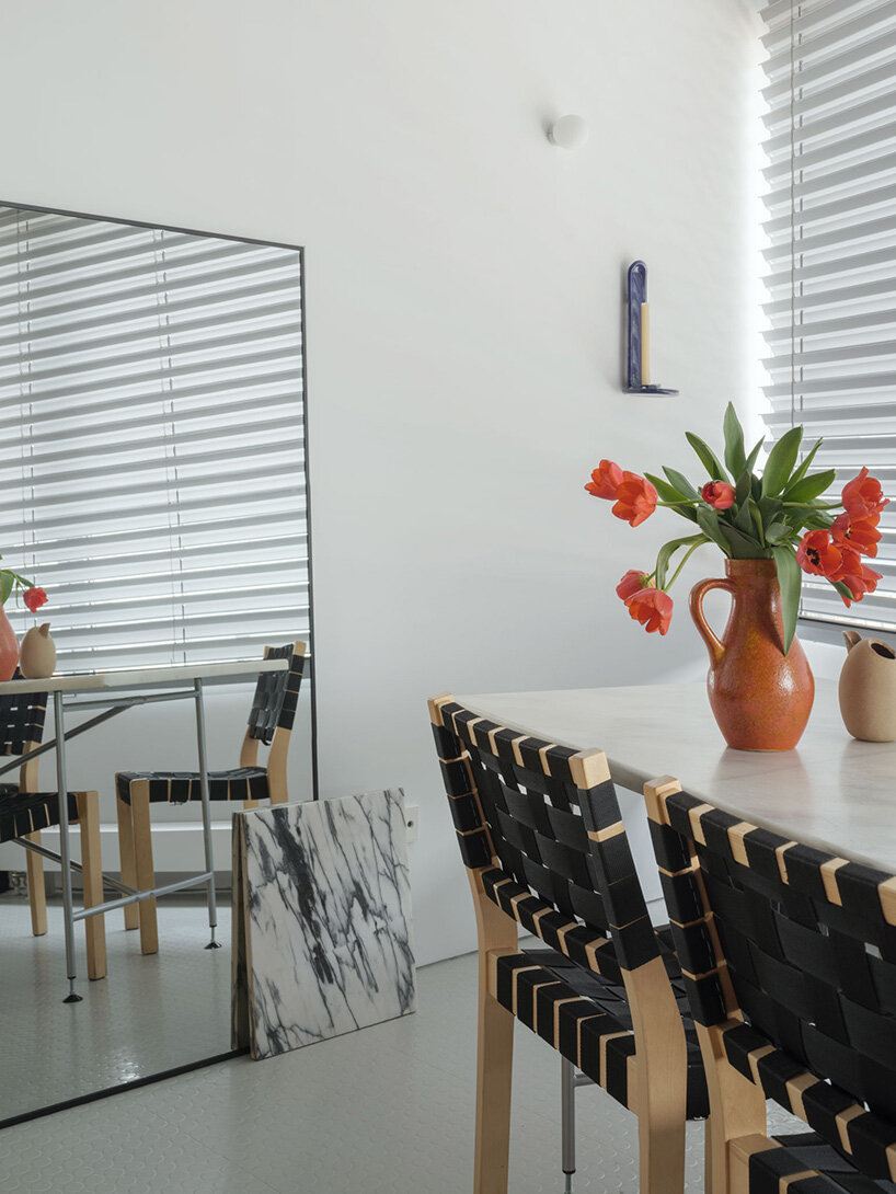 the material palette adds a reflective quality 