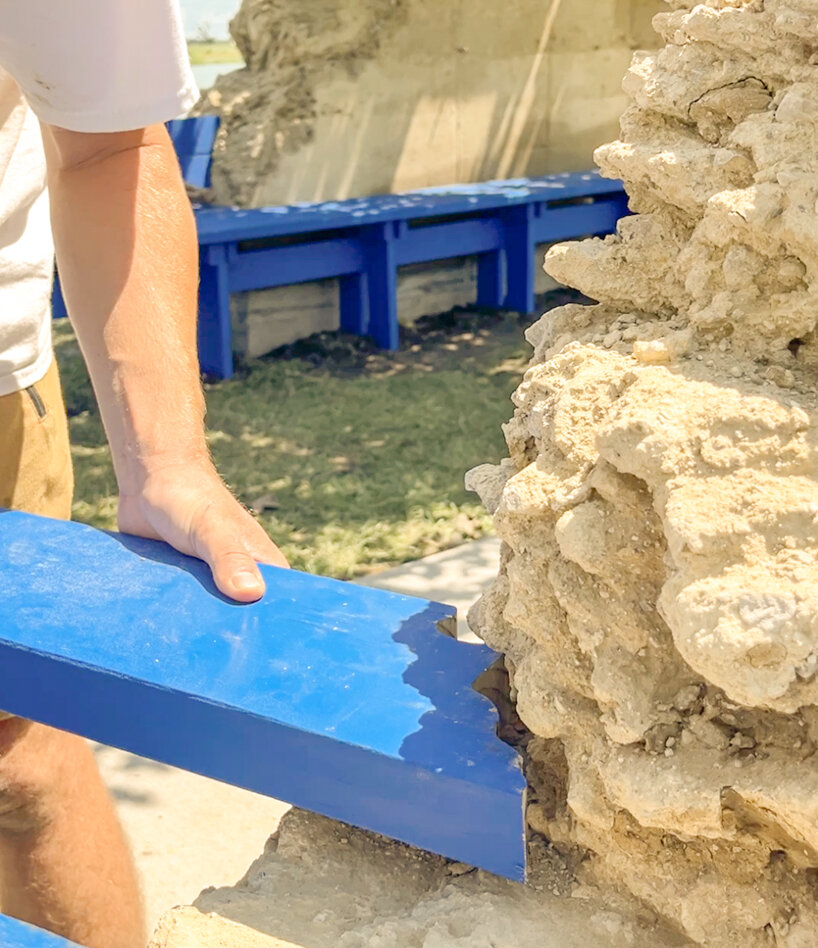 wooden planks were cut to follow the erosion contours using a blend of digital and traditional techniques