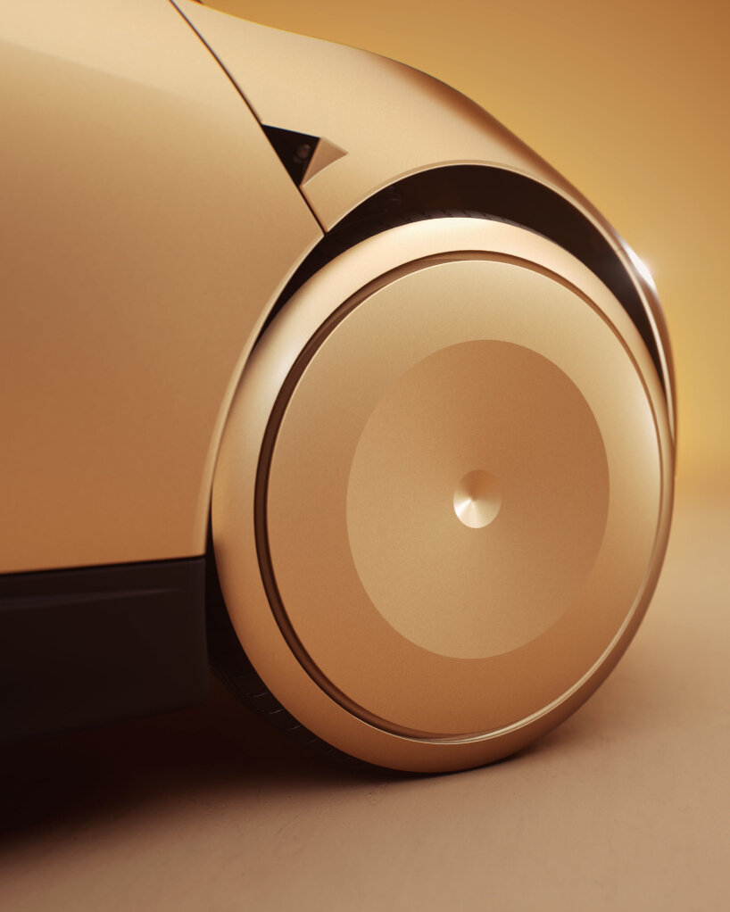 the tires on the Tesla Robotaxi have solid round plates with a carved circular dip in the center