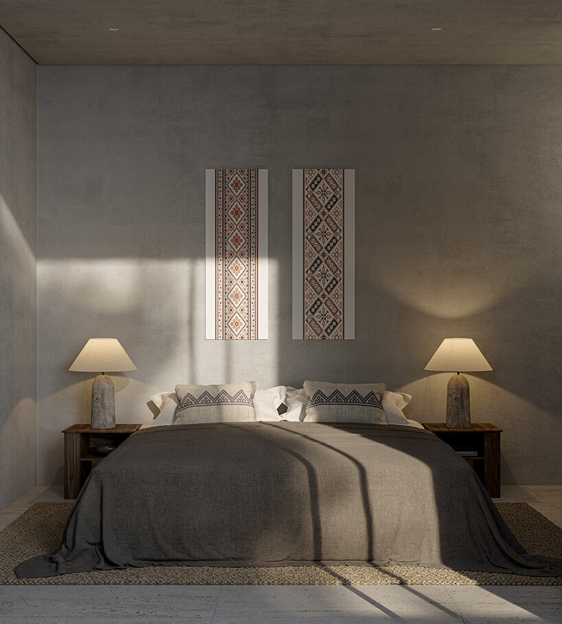 inside, earthy tones warm up the space