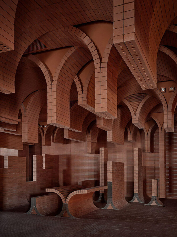 tables and chairs follow the wave motif