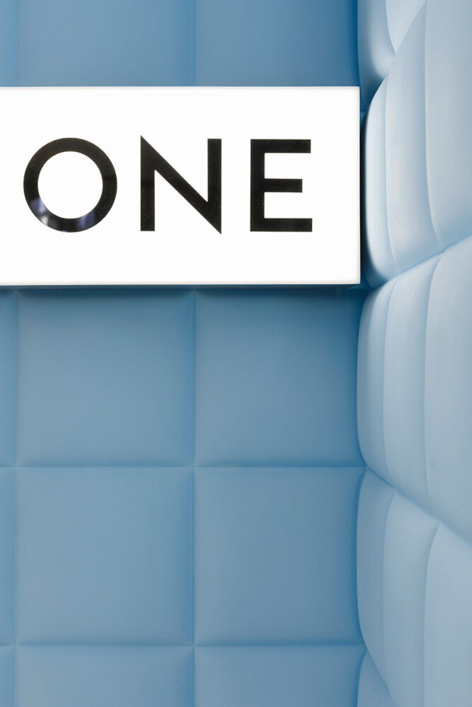 light blue tiles extend across the store