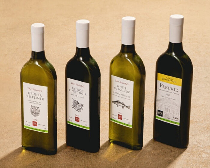 wine society recycles plastic into flat-shaped bottles for chardonnay, pinot noir and more