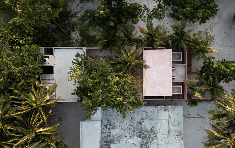 a pool is surrounded by native vegetation