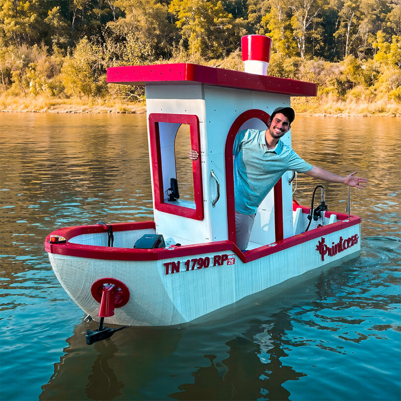 portrait of Dr. D-Flo onboard his 3D printed steamboat