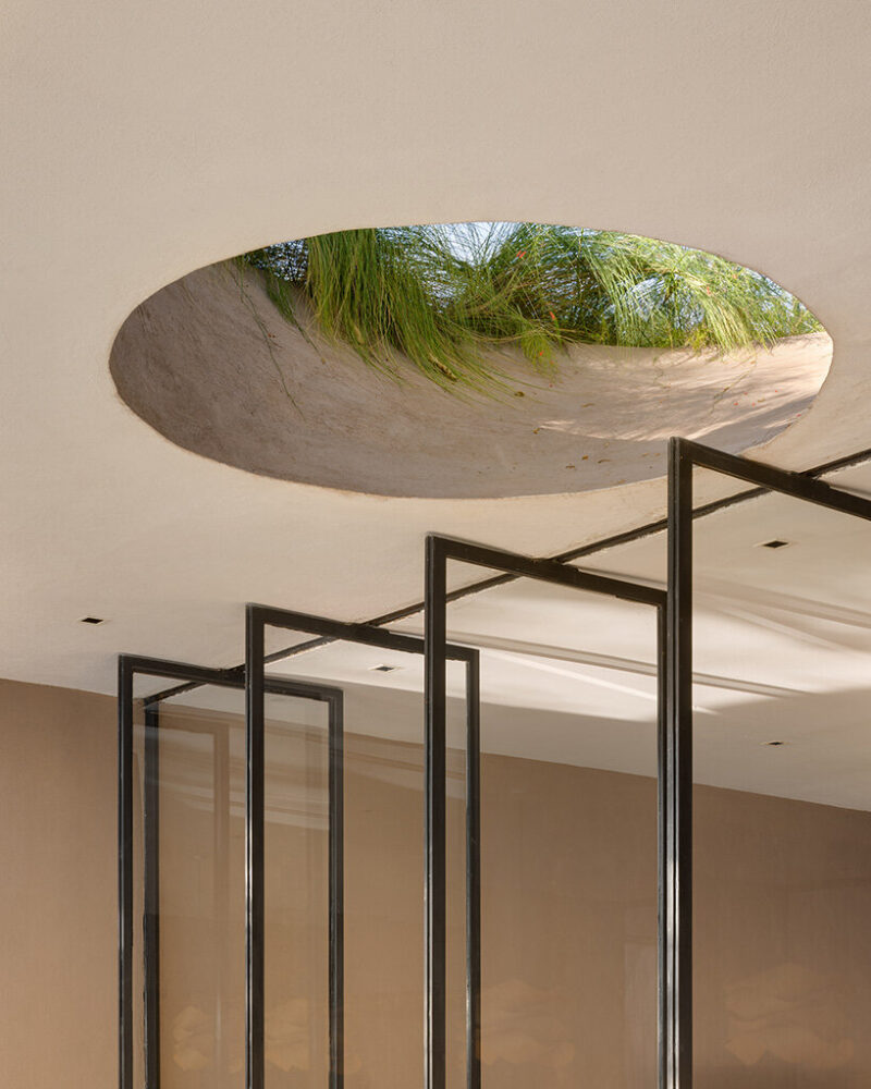 a green roof provides insulation and merges the building into its verdant setting