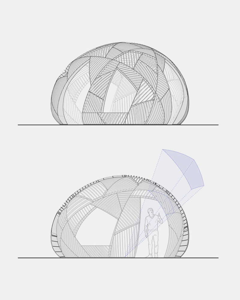 elevation and section drawings highlighting the radial alignment of fins as well as a tapered wall thickness 