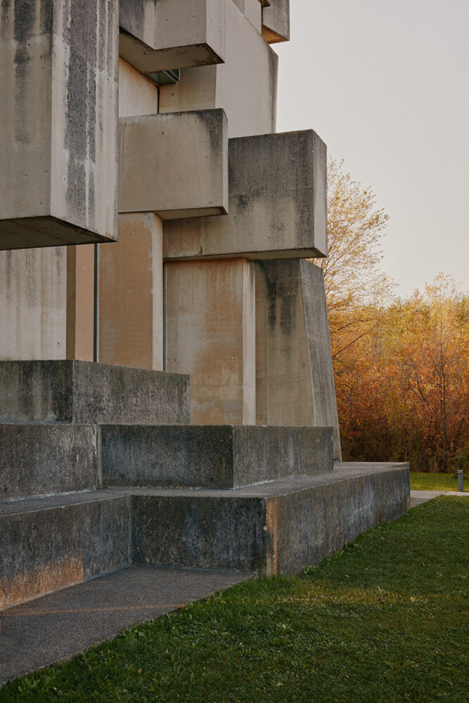 the sculptural form of the church departs from traditional ecclesiastical design