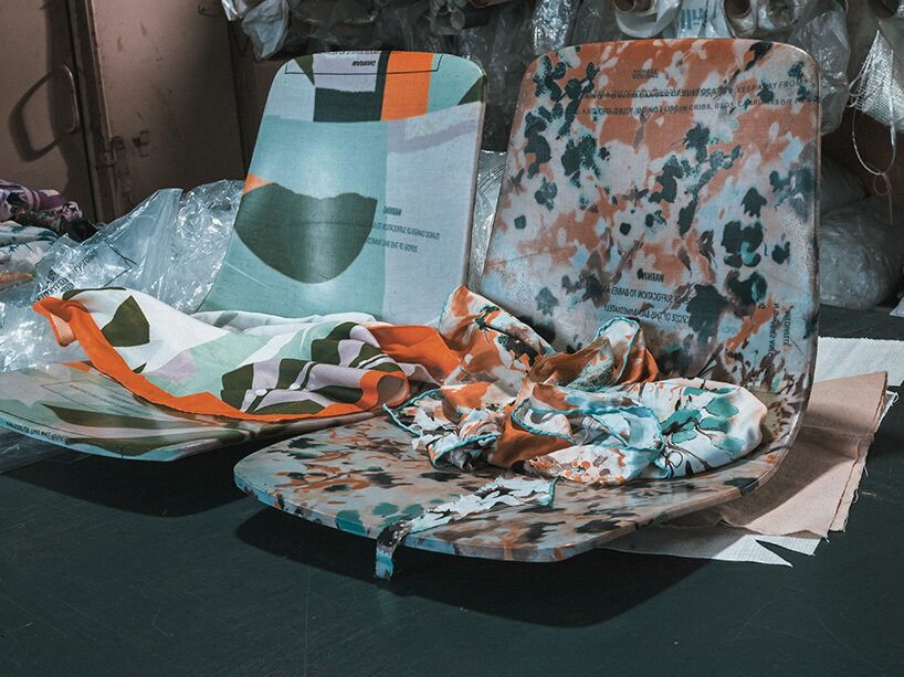 the seats are made of a composite of recycled headscarves and plastic waste | image by Alexander Smith
