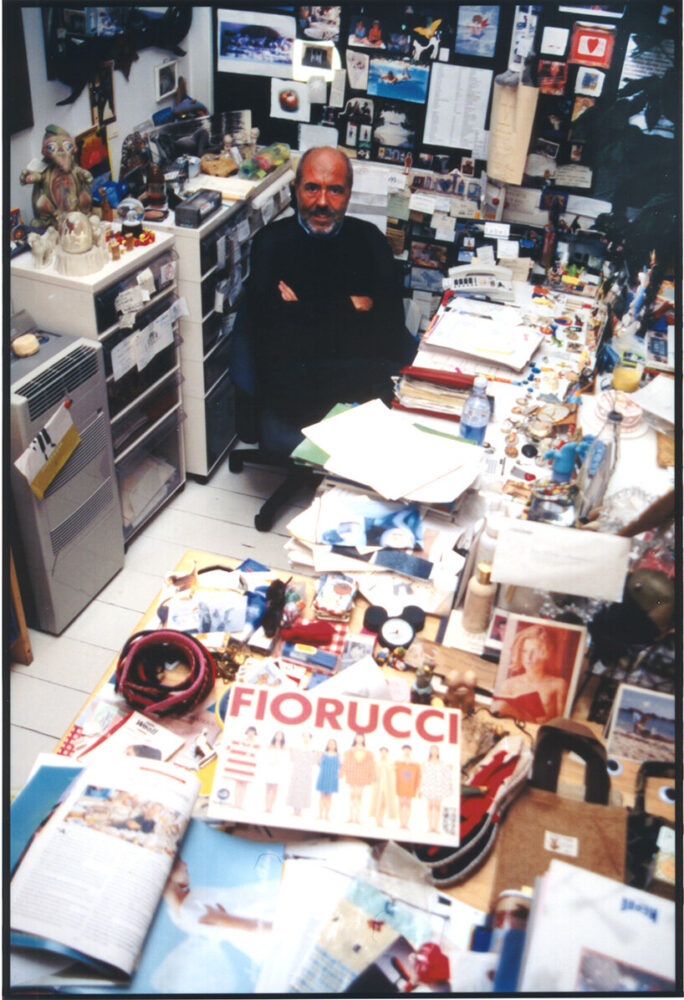 Elio Fiorucci at his desk, 1995 | image by Marco Maria Lussoso, courtesy of Love Therapy archive