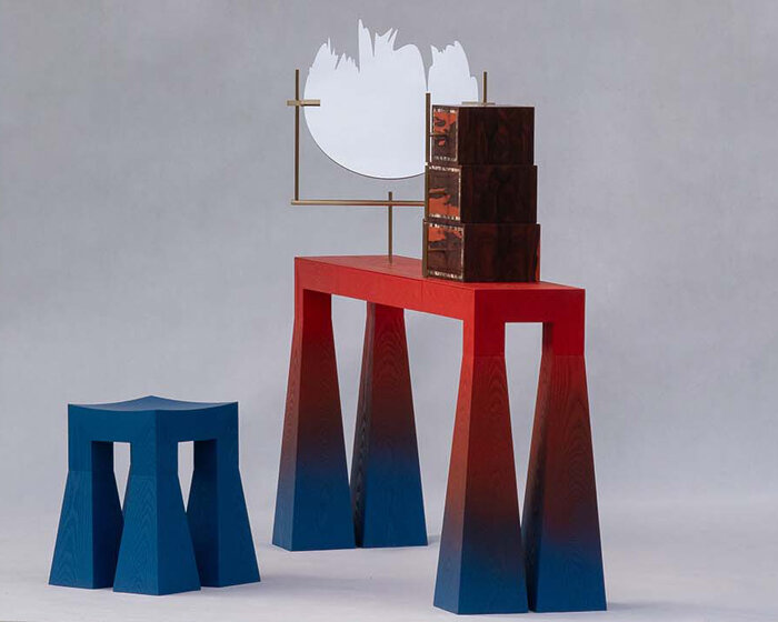 gradient finishes coat ash wood in this contemporary vanity table interpretation