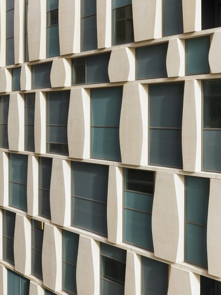 anodized aluminum shading elements that react to weather conditions