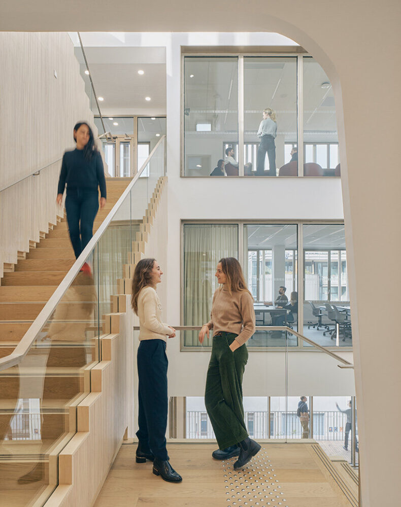 the hybrid mass timber structure and masonry facade contribute to a reduced carbon footprint