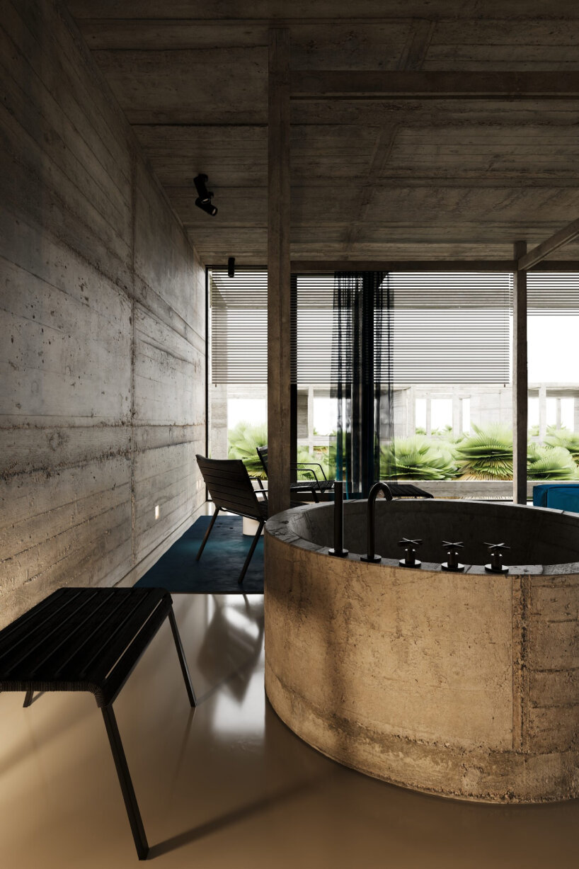 green and blue accents add organic vitality to igor sirotov architects' concrete villa in bali