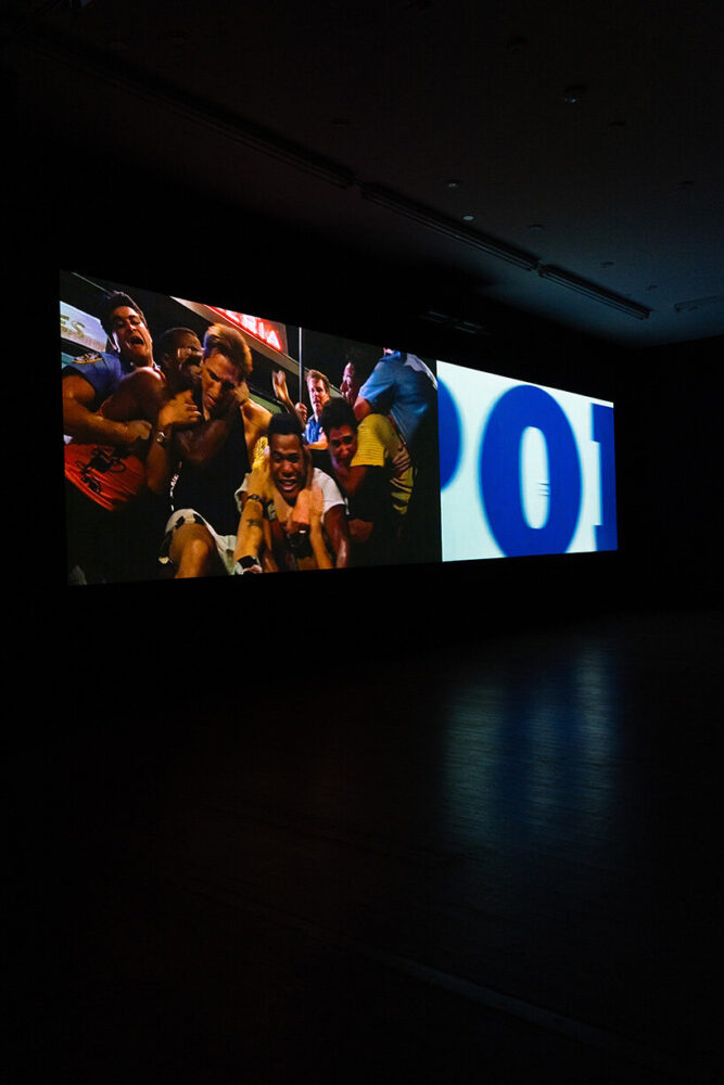 installation view of Marco Brambilla’s Limit of Control (prompted) and Limit of Control, 2024 | image by Han Nguyen, courtesy of the artist and bitforms gallery