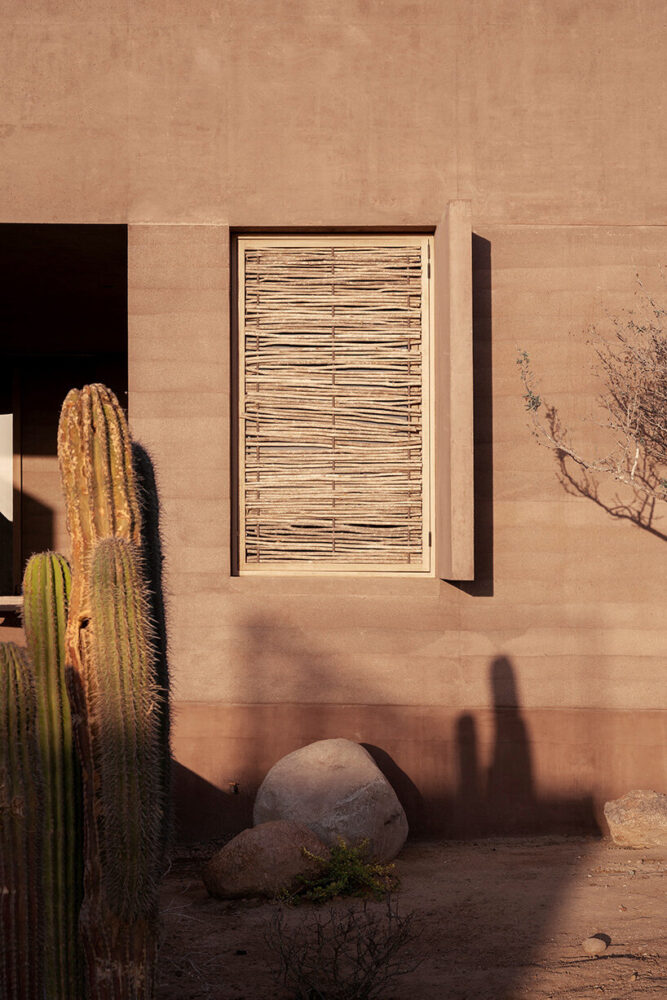 woven Palo de Arco shutters cast dynamic shadows throughout the day