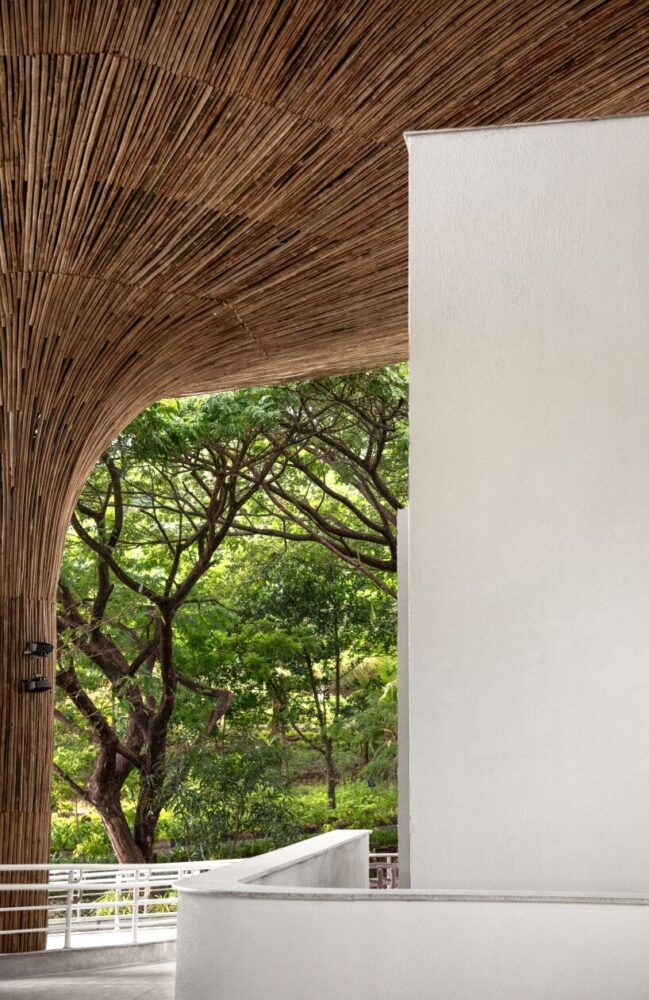 the building frames its surroundings