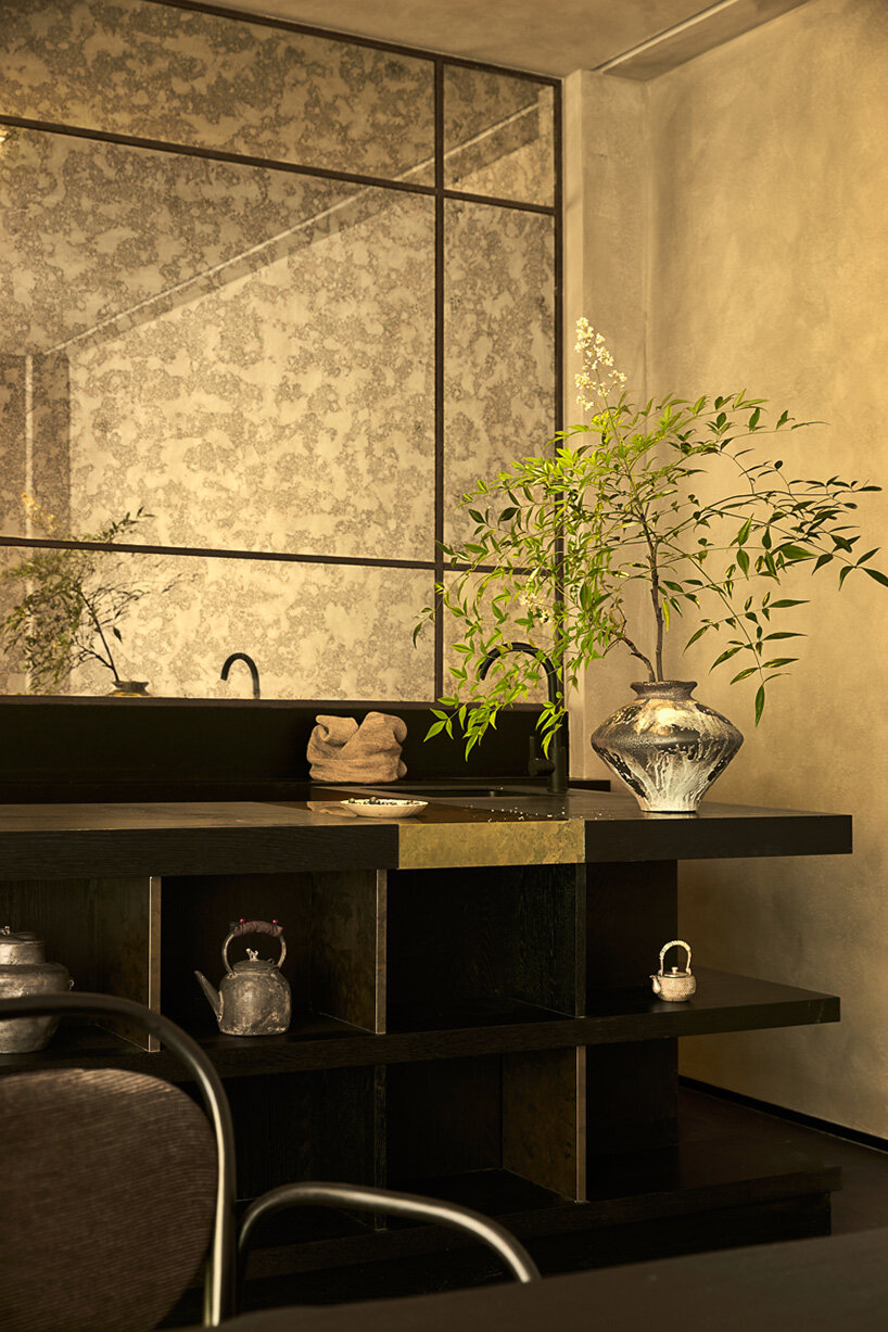 olive and yellow accents unify the palette