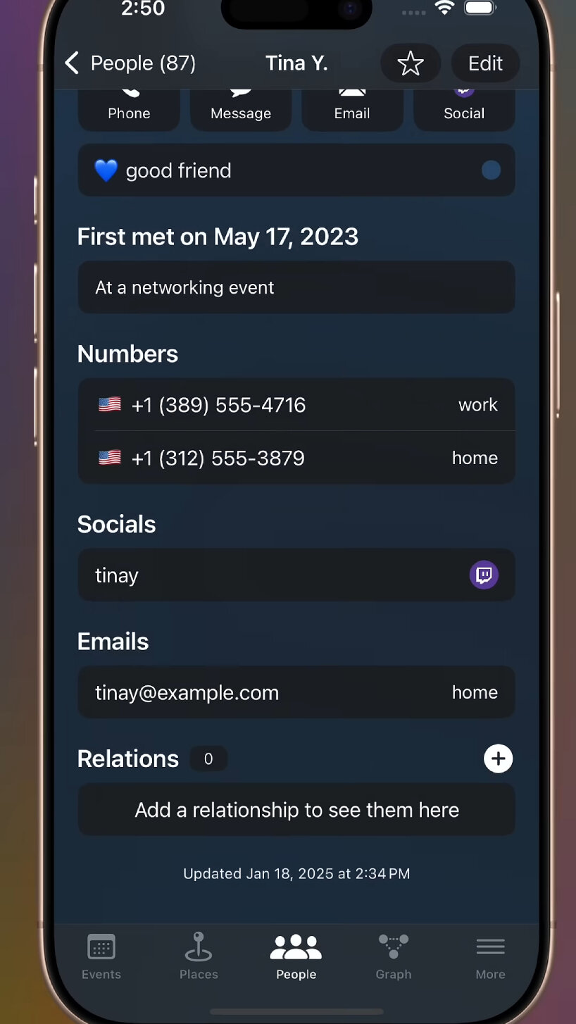 users can also add their relationship with the contact