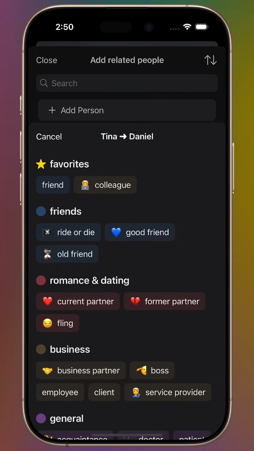 view of the tags users can use or modify for their contacts