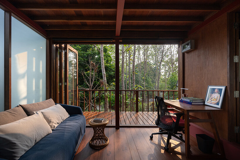 the newly added Red Cabin introduces a contemporary element to the retreat