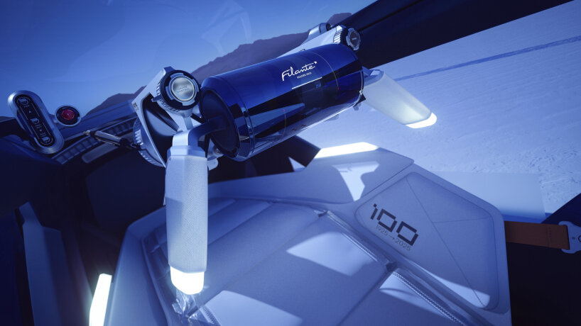 the steering wheel has handles and a screen inside the cylinder