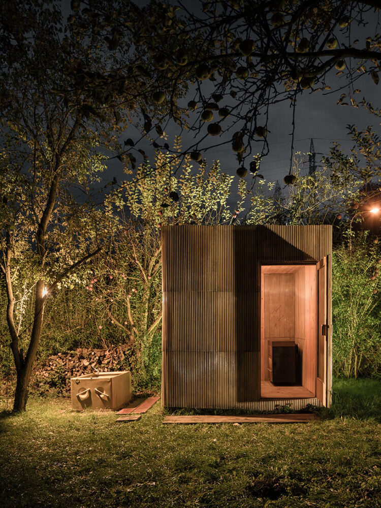 the roof is constructed from leftover beams and pallets