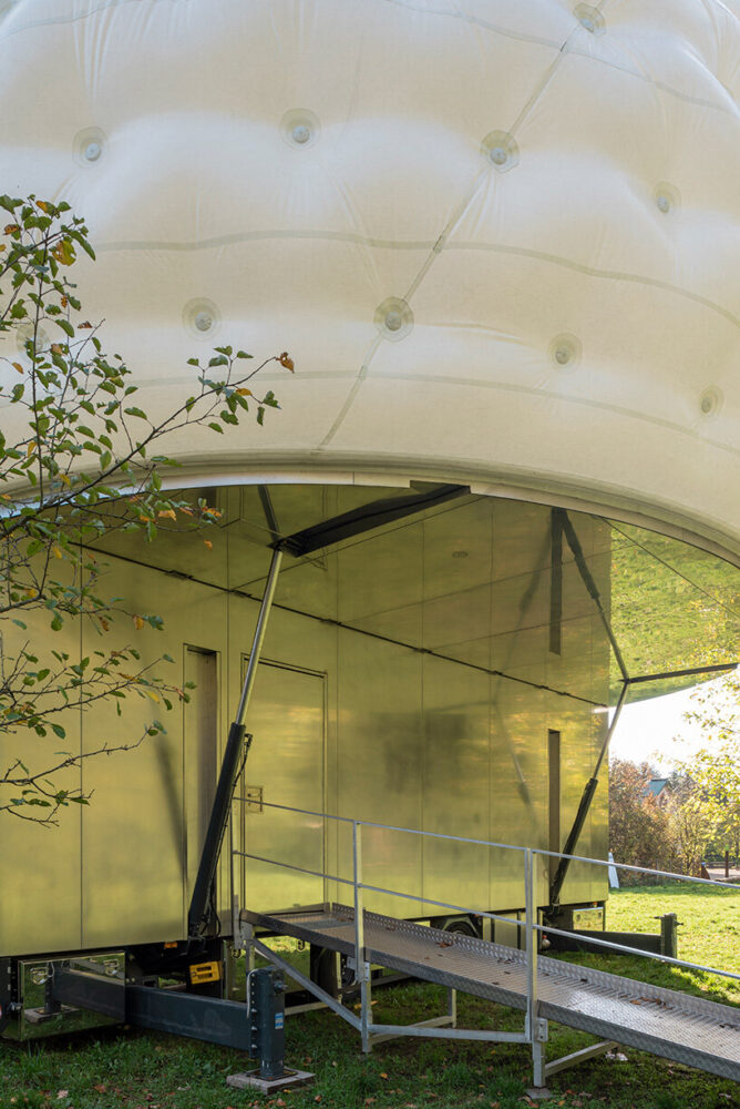 the lightweight, sustainable structure features a transformable design