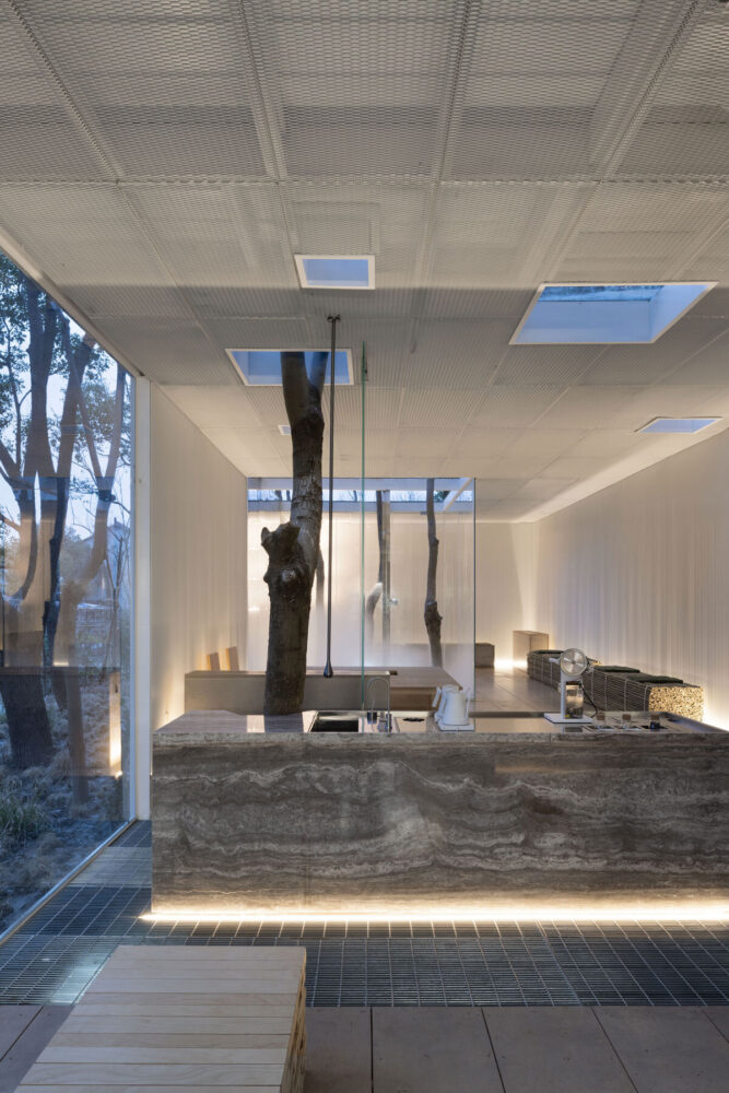 the interior during the sunset