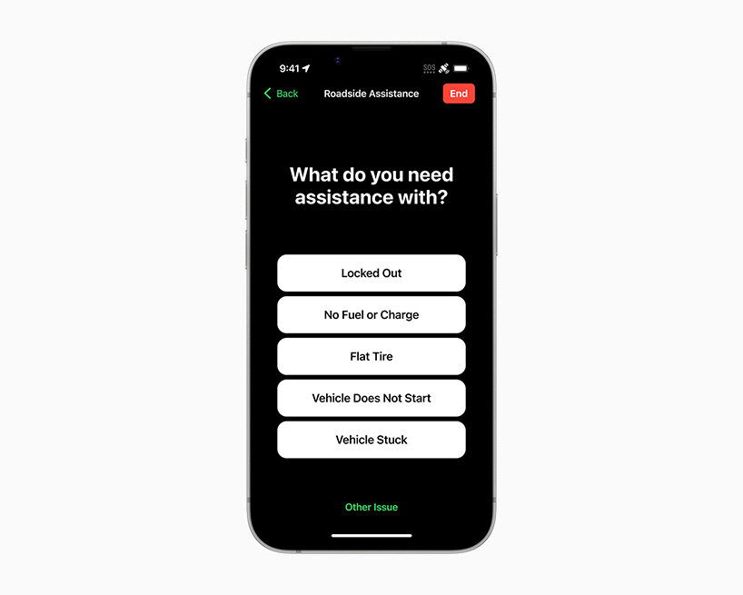 Roadside Assistance via satellite can connect users to a roadside assistance provider if they have car trouble while outside of cellular and Wi-Fi coverage