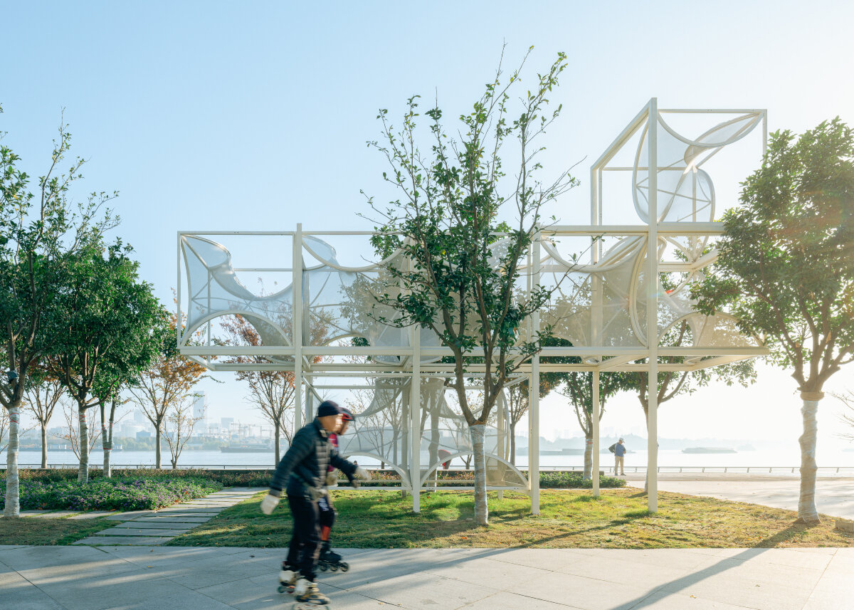 tensile membranes soften people's architecture office's modular installation in shanghai