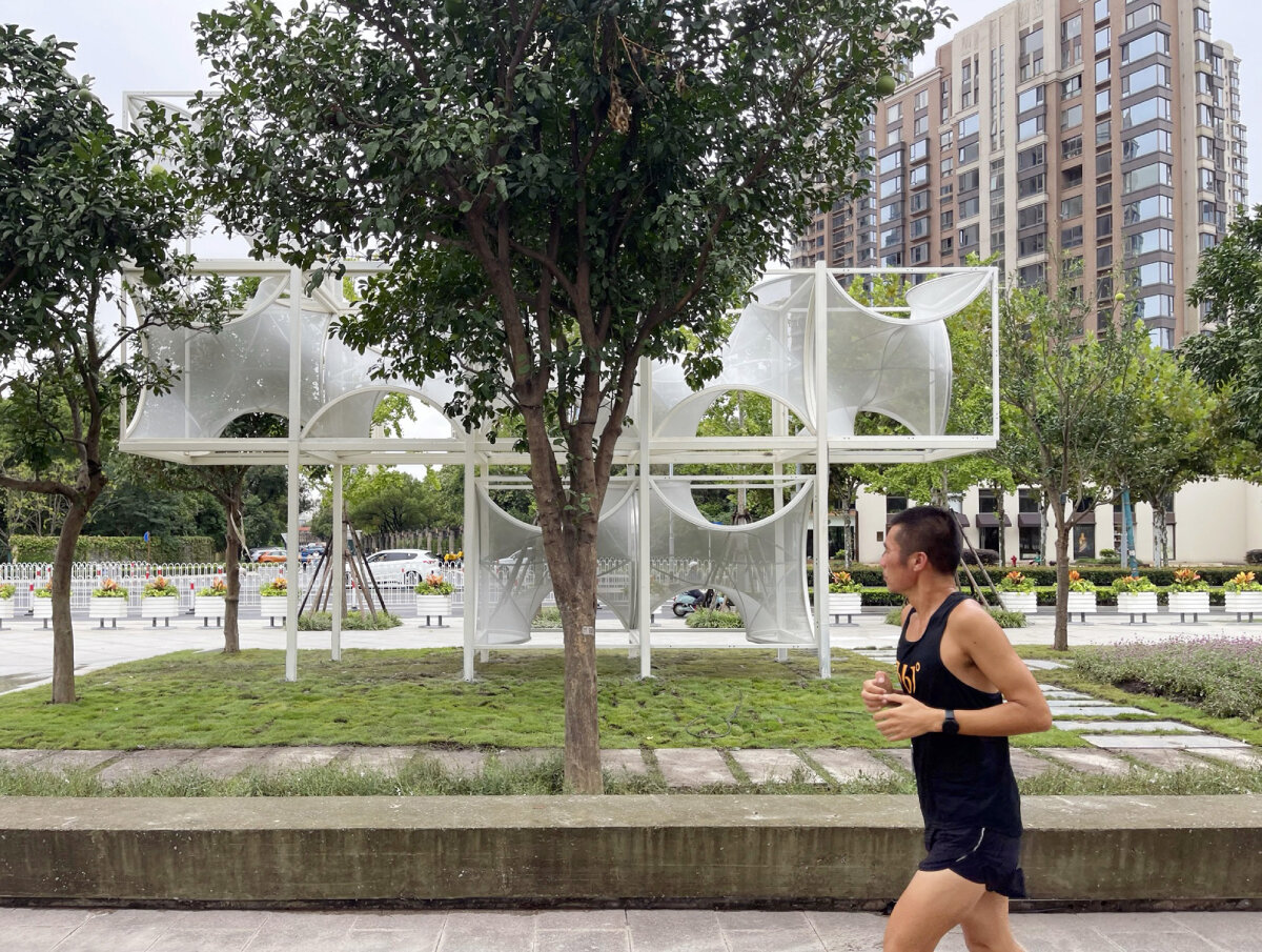 tensile membranes soften people's architecture office's modular installation in shanghai